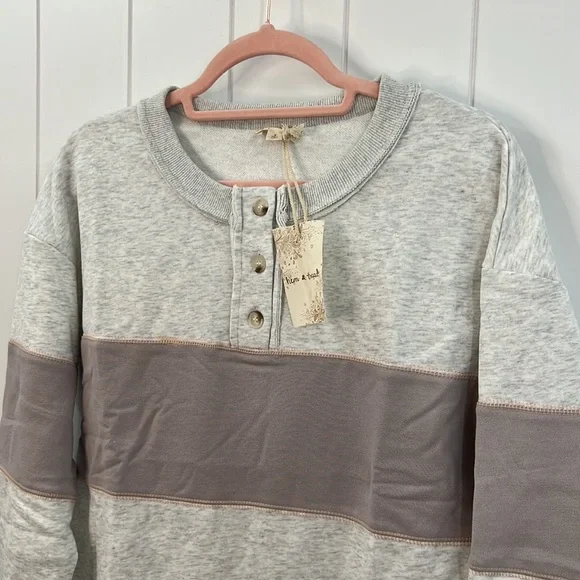 🆕Hem & Thread Color Block Henley Sweatshirt Top Light Gray/Violet Color S,M & L - Picture 5 of 8